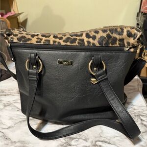Black and Tan Shoulder Bag with Animal Print Fiorelli
